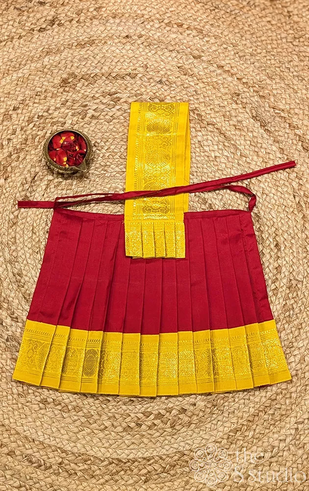 Red 10 Inch goddess vasthram with mustard getti zari border
