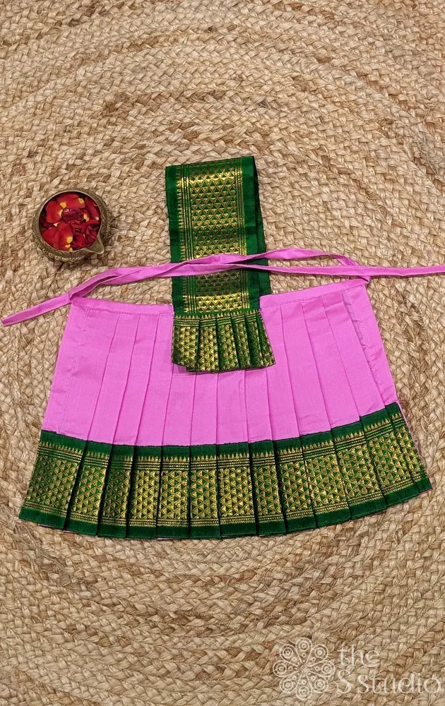 Light pink 8 Inch goddess vasthram with green getti zari border