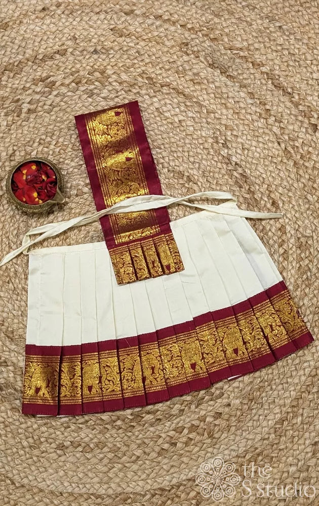 Off white 8 Inch goddess vasthram with maroon getti zari border