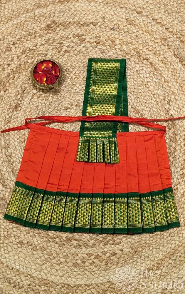 Orange 8 Inch goddess vasthram with green getti zari border