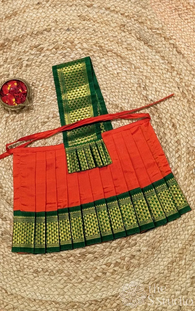 Orange 8 Inch goddess vasthram with green getti zari border