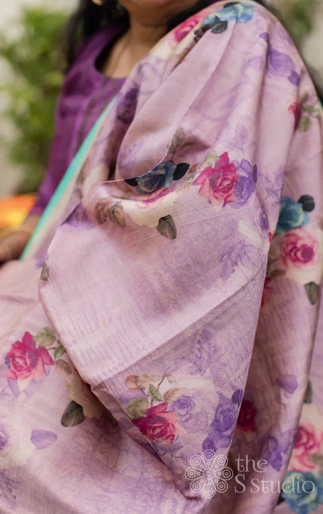 Lavendar kanchipuram silk dupatta with sea green pallu