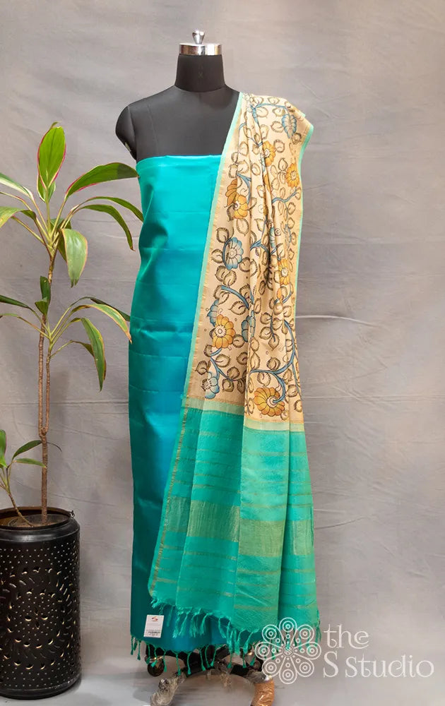 Off white hand painted kalamkari kanchi silk dupatta