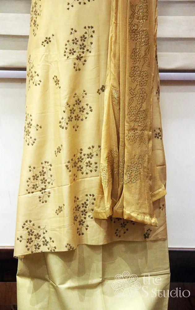 Light yellow chanderi silk salwar set with embroidery