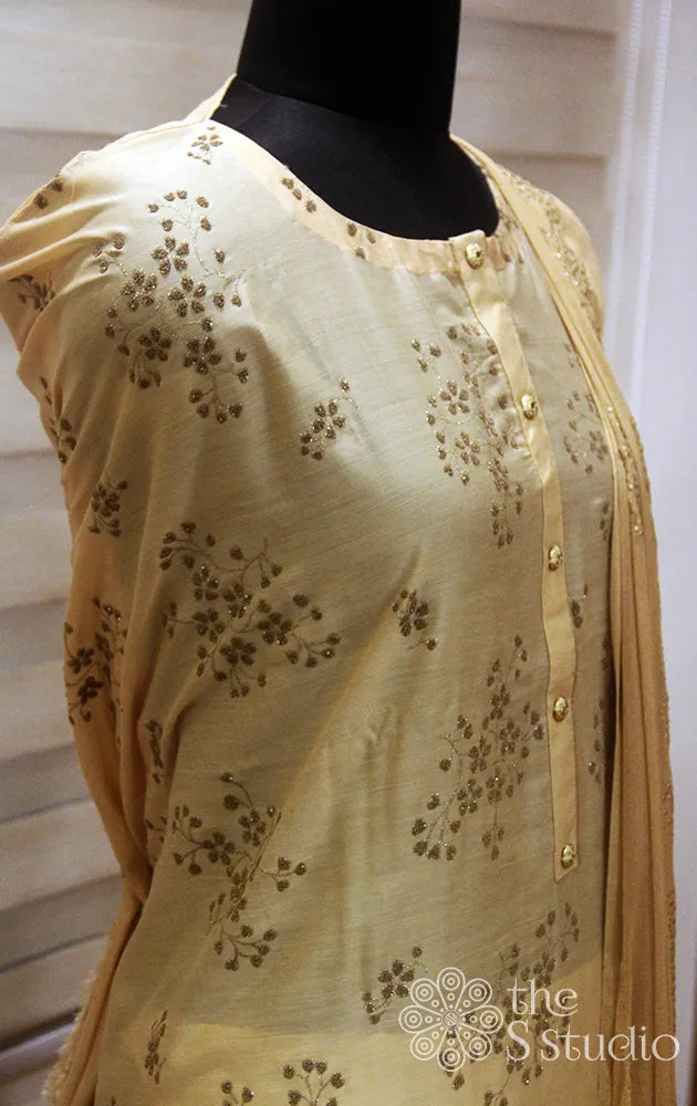 Light yellow chanderi silk salwar set with embroidery
