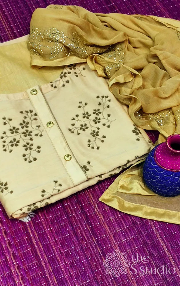 Light yellow chanderi silk salwar set with embroidery