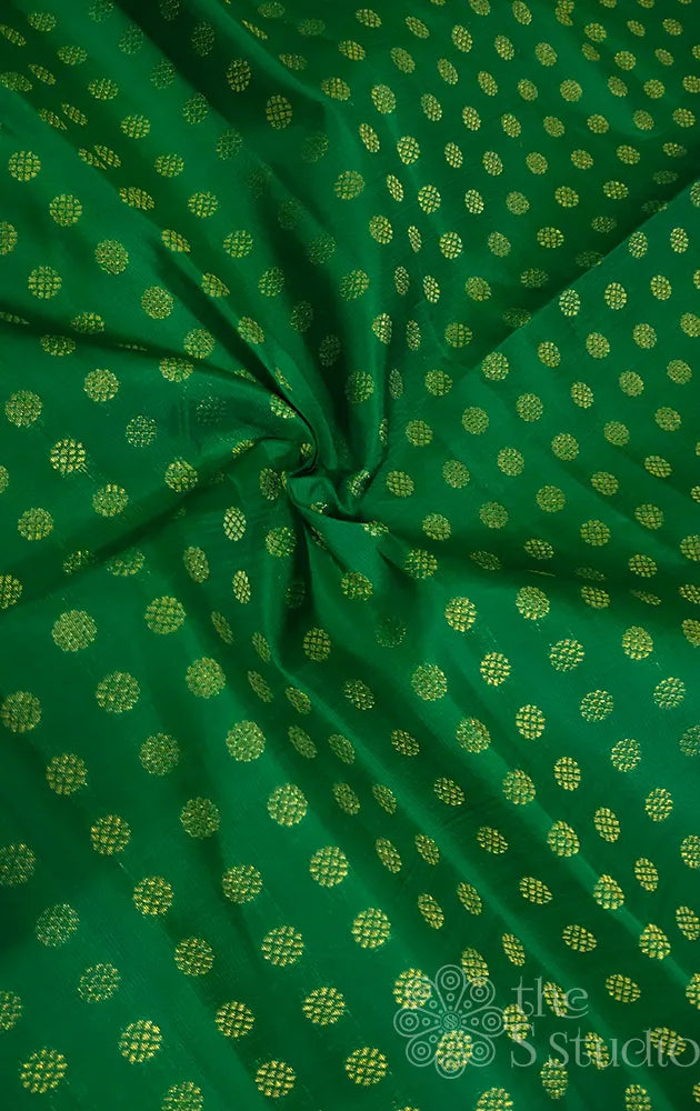 Dark green kanchi silk blouse material with small zari buttas