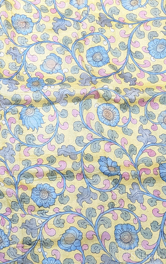 Mustard tussar handpainted pen kalamkari material