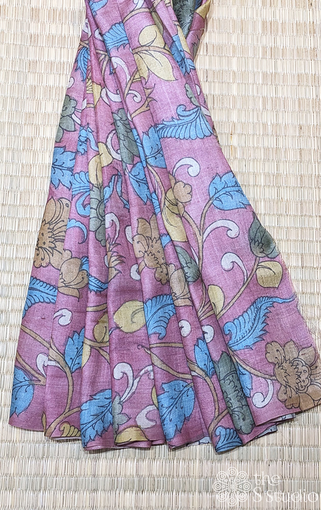 Pink tussar handpainted pen kalamkari material