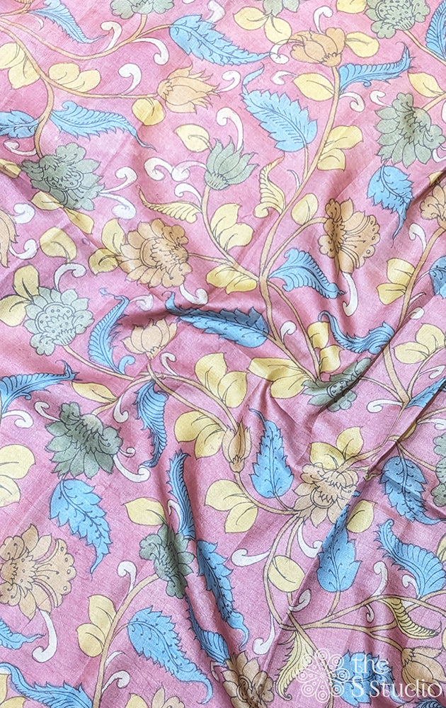 Pink tussar handpainted pen kalamkari material