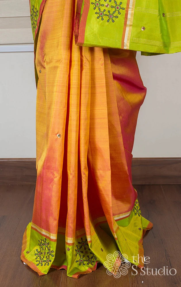 Orange shot color Kanchipuram silk saree