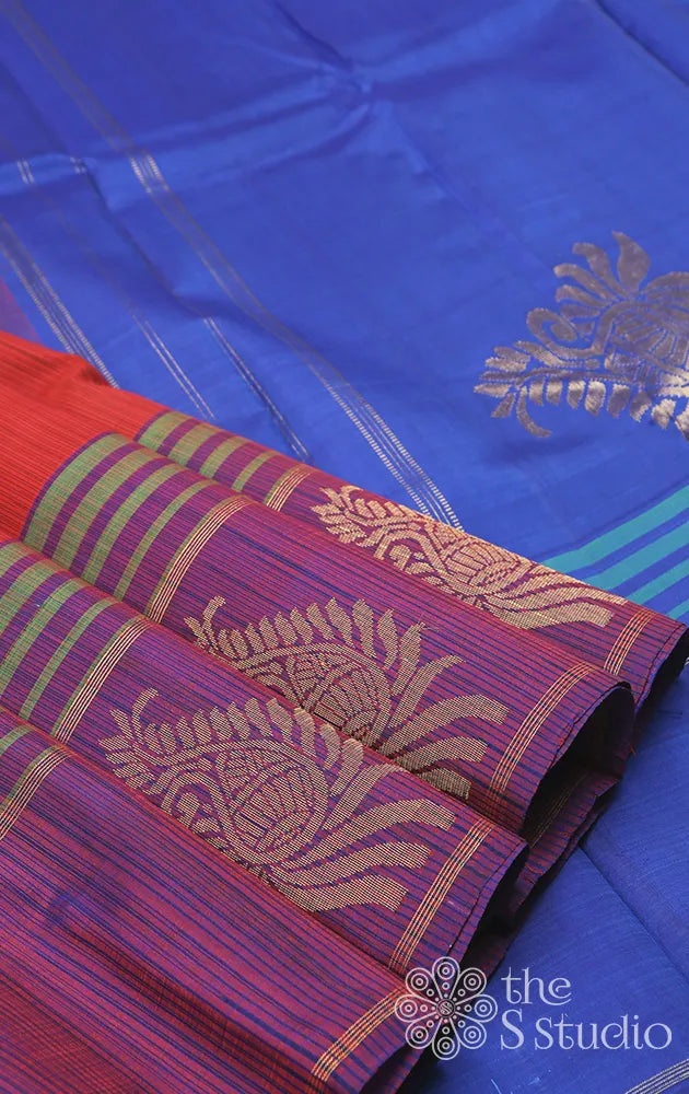 Red with purple border kanchi silk saree
