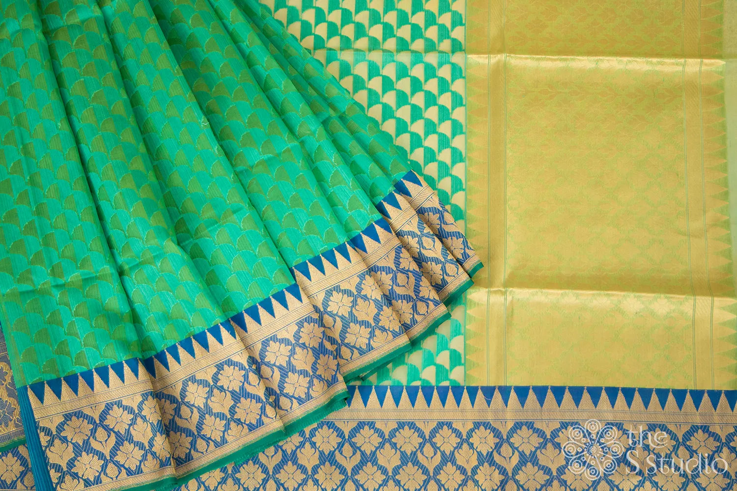 Greenish blue kora banarasi silk saree