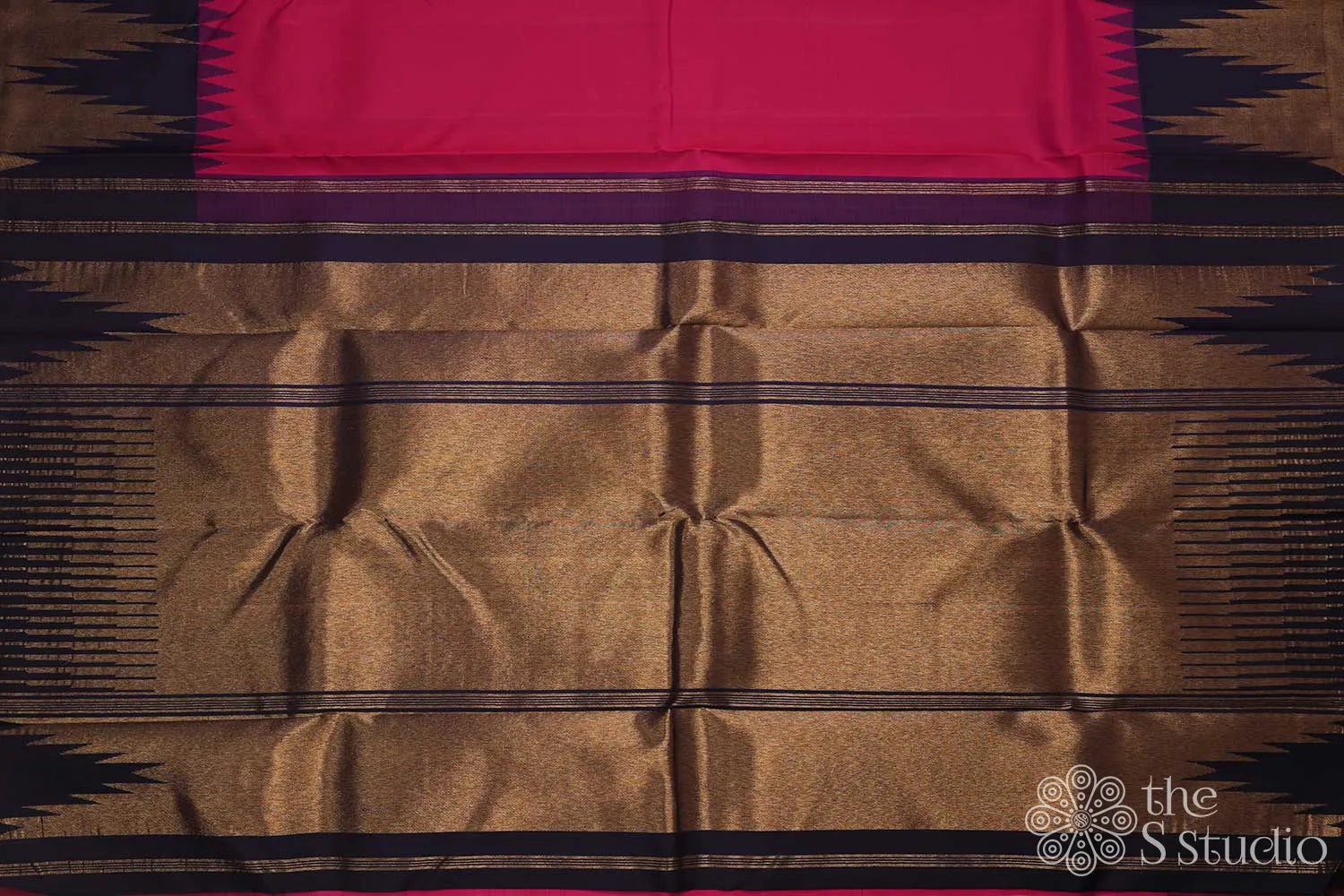 Rose and navy blue temple border kanjivaram saree