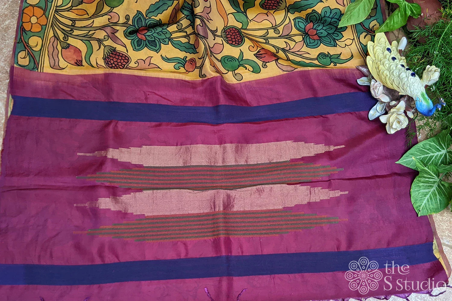 Light yellow kalamkari pure silk saree