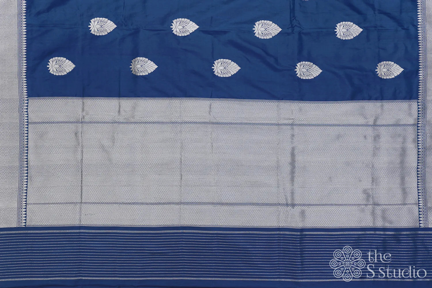 Azure blue banarasi silk saree with silver zari