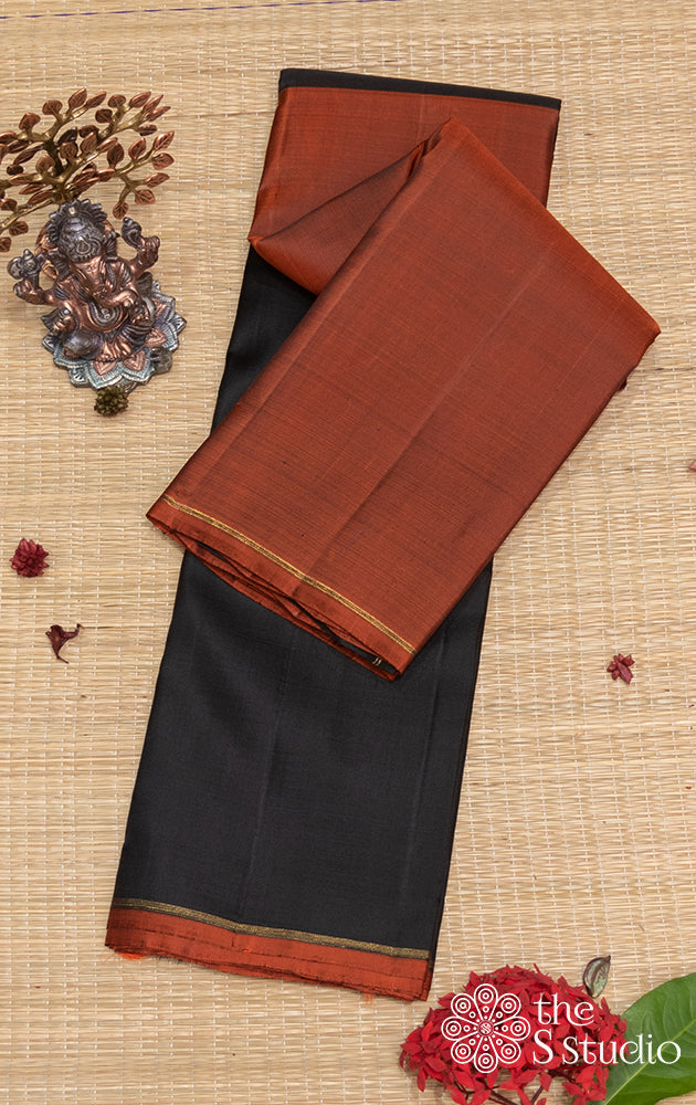 Rust and black half and half kanchi silk saree