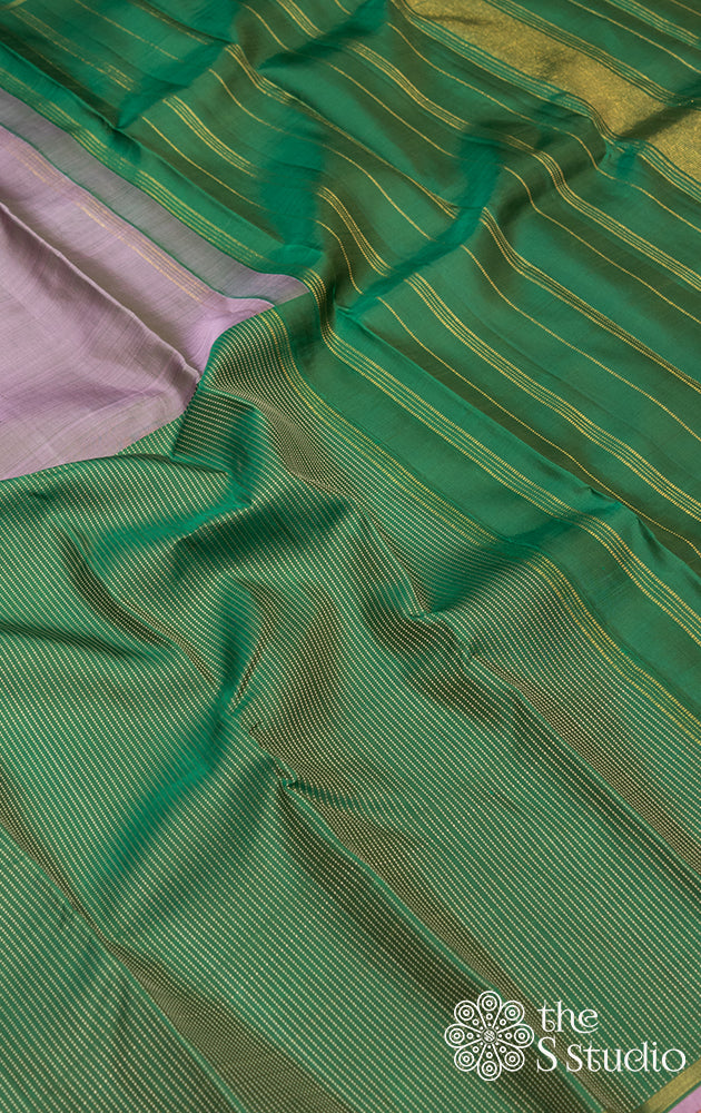 Lavendar and green half and half kanjivaram saree
