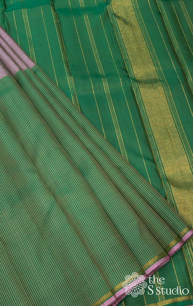 Lavendar and green half and half kanjivaram saree