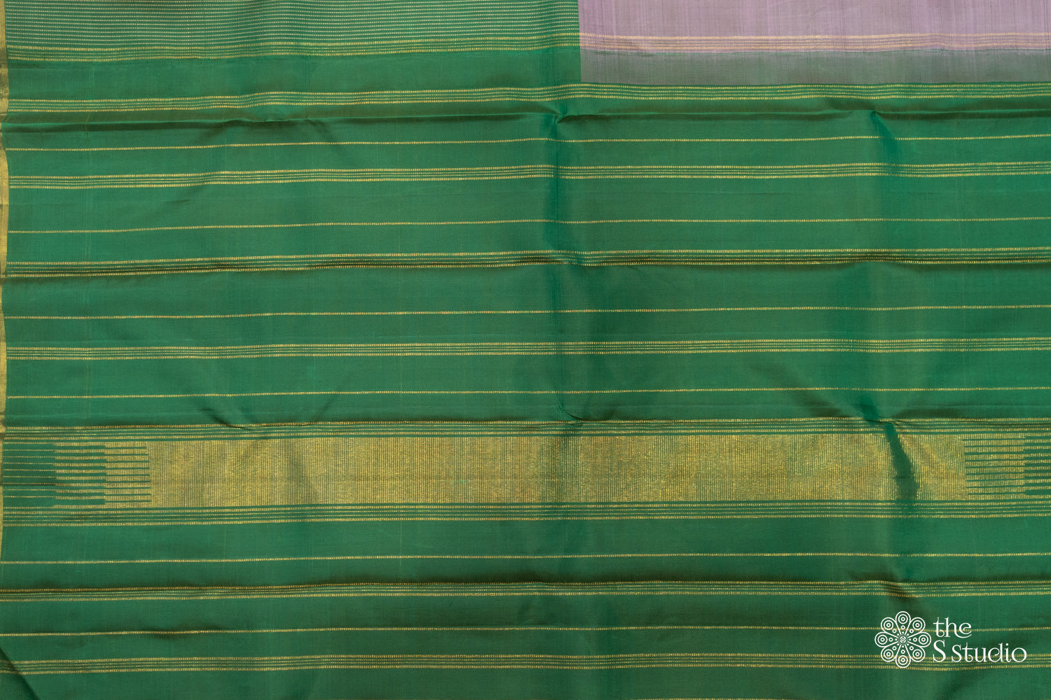 Lavendar and green half and half kanjivaram saree