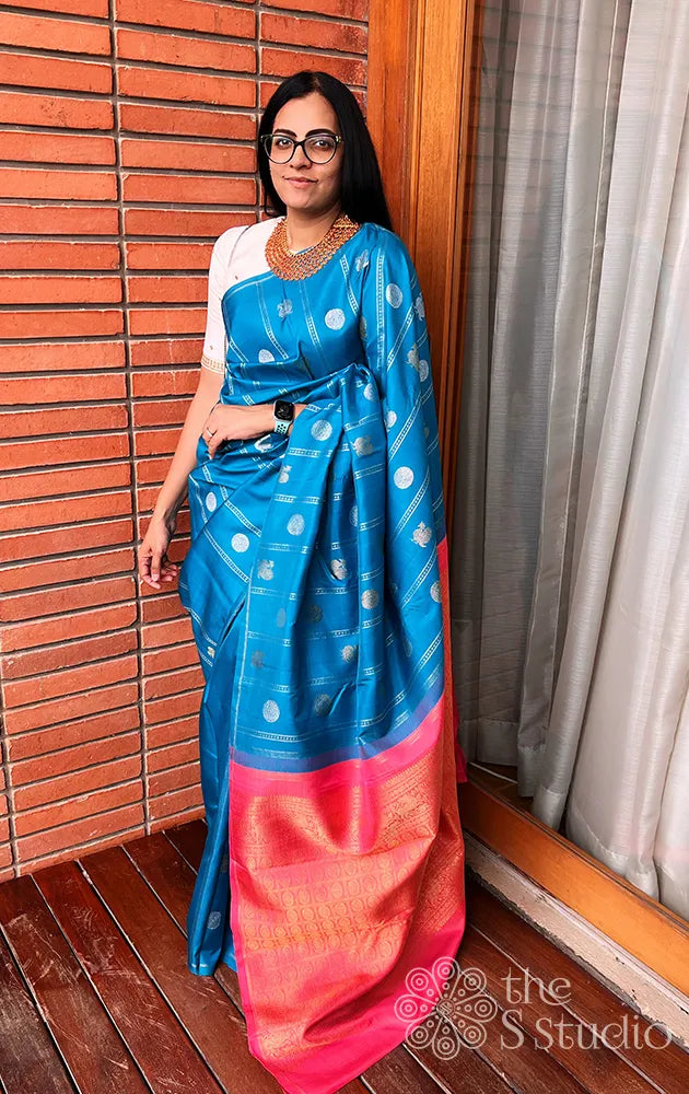 Buy blue kanchipuram silk saree online at best price