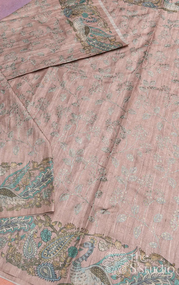 Peach semi tussar saree with embroidery