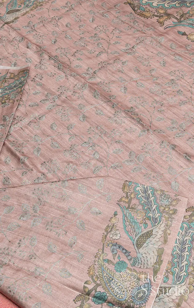 Peach semi tussar saree with embroidery