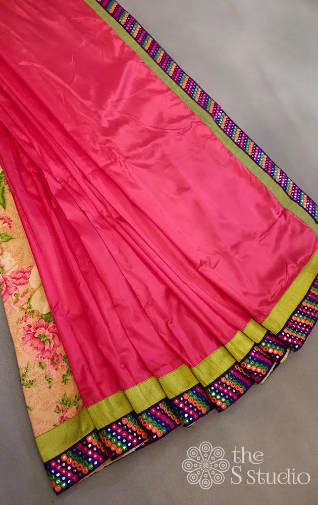 Red Blended Silk Printed Half and Half Saree