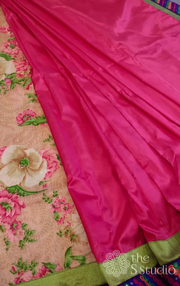 Red Blended Silk Printed Half and Half Saree