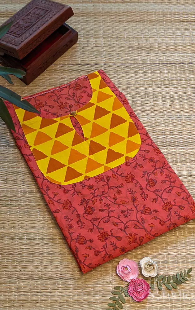 rust chanderi semi stitched kurti with yoke pattern