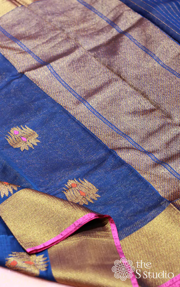 Blue banarasi silk cotton saree