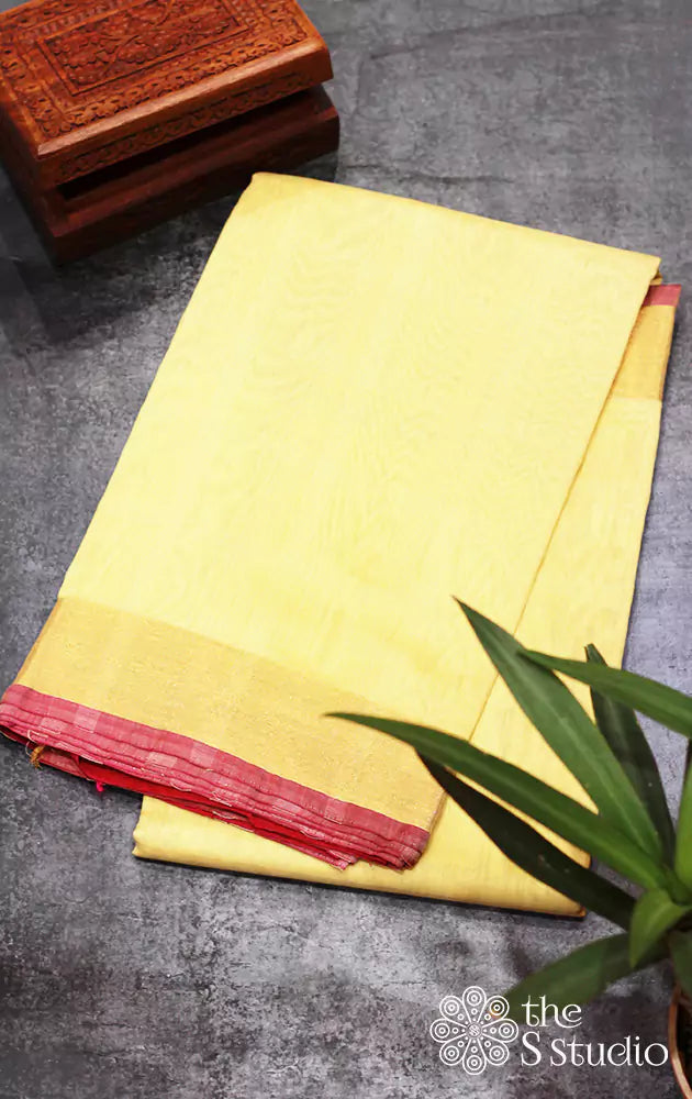Yellow kora cotton saree
