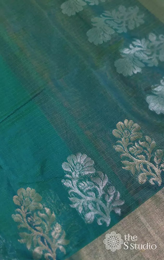 Bluish Green Silk Cotton Saree