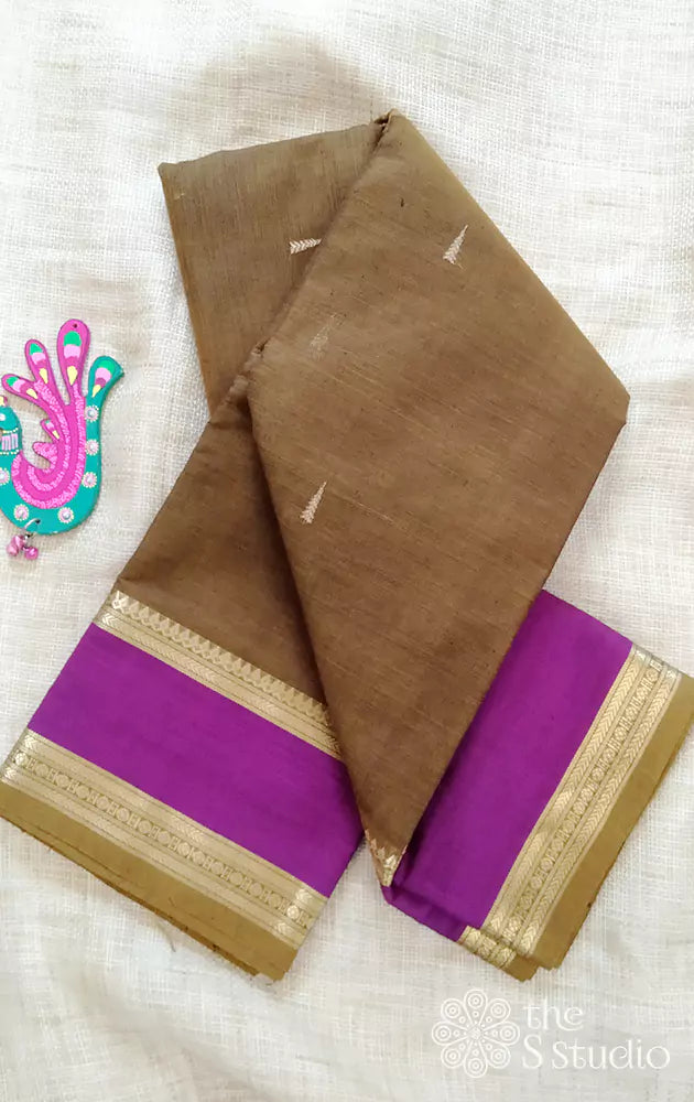 Moss green kanchi cotton saree with zari