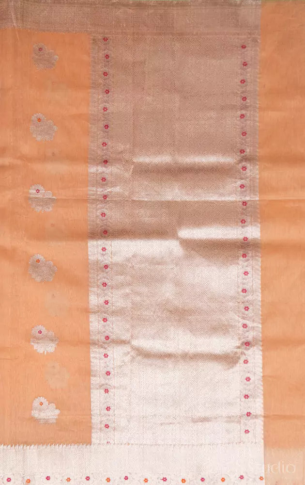 Light Peach linen banarasi saree with silver zari