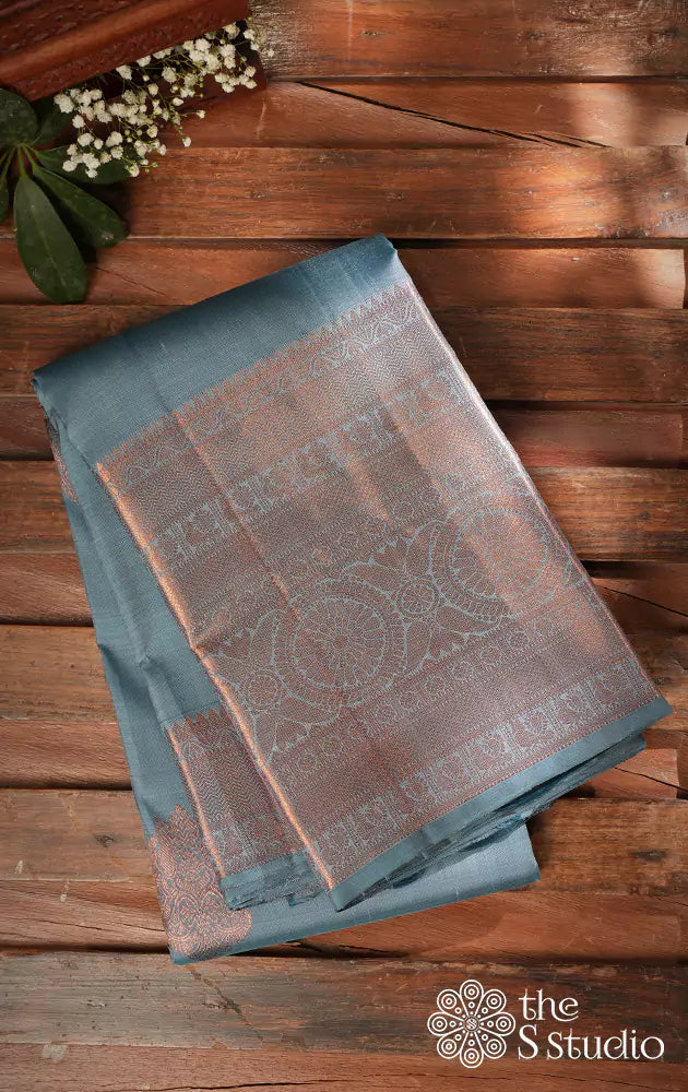 Blue Kanchi Silk Saree With Big Border