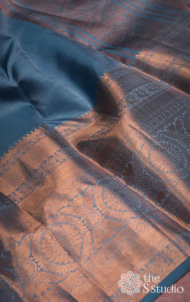 Blue Kanchi Silk Saree With Big Border