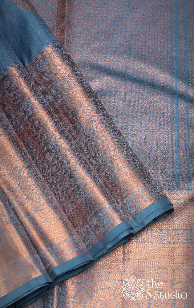 Blue Kanchi Silk Saree With Big Border
