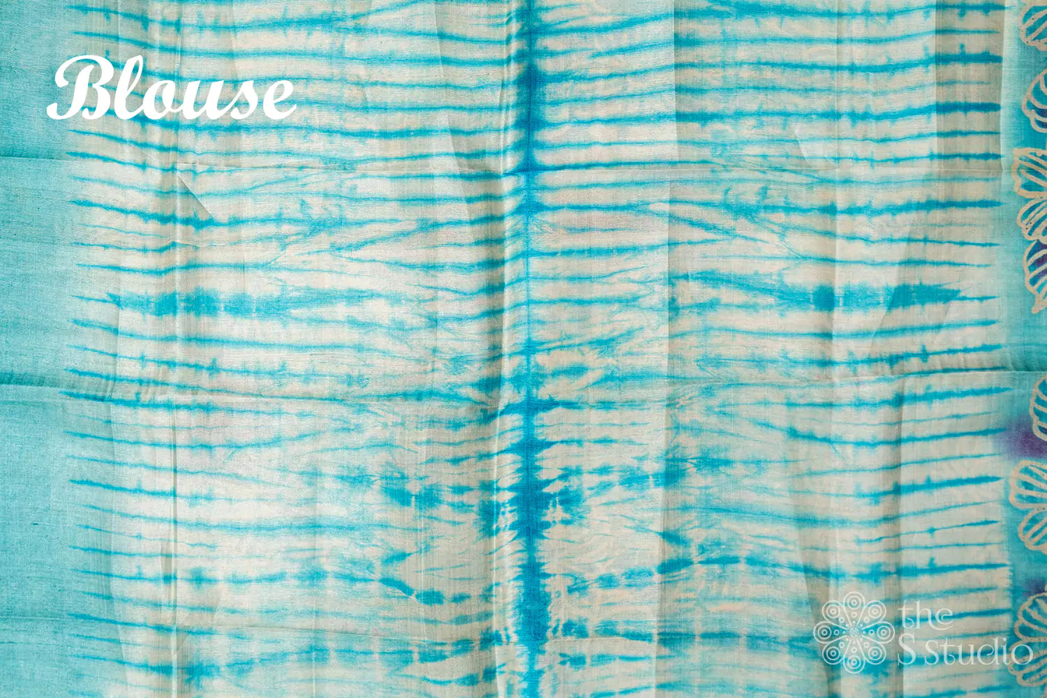 Light blue batik and floral print tussar saree