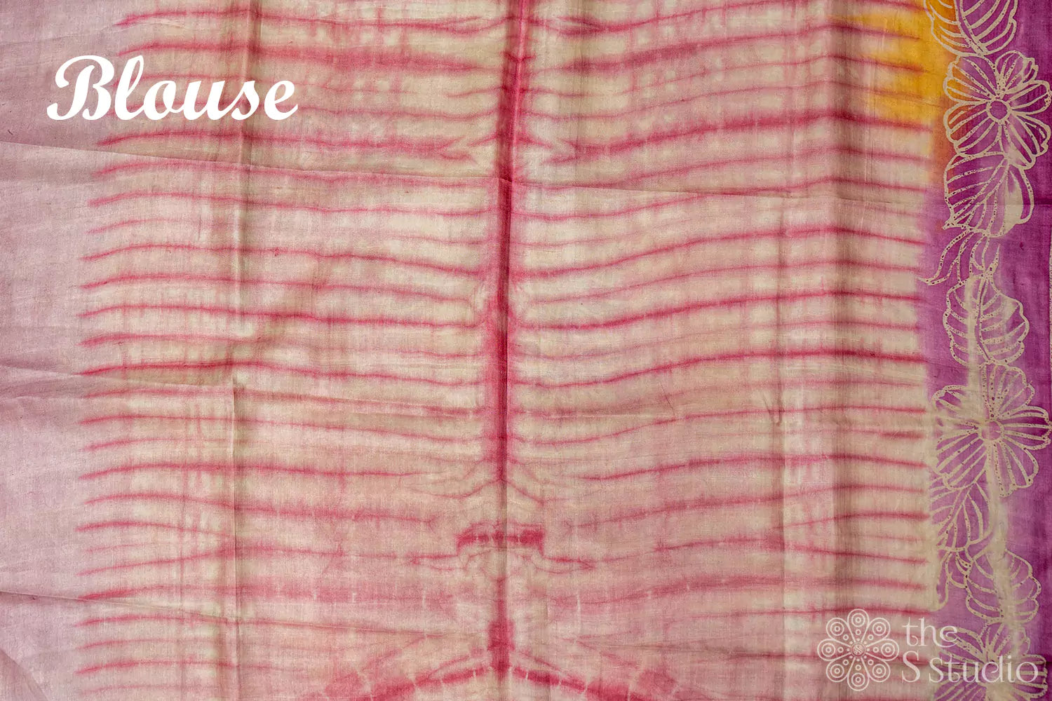 Pink batik and floral print tussar saree