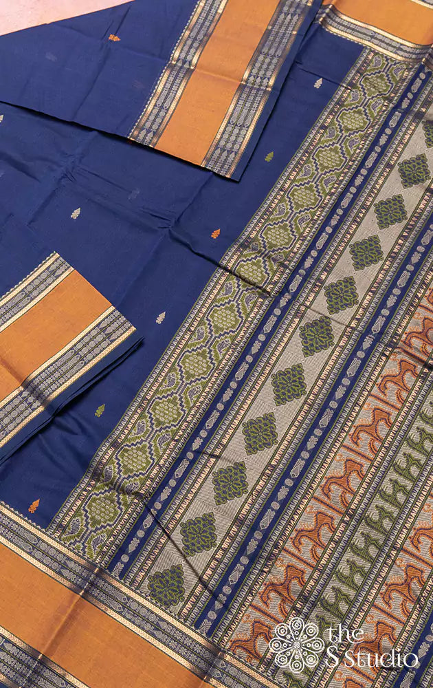 Royal Blue Light Weight Kanchi Cotton Saree With Contrast Border
