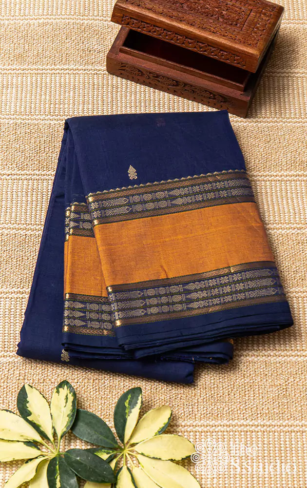 Royal Blue Light Weight Kanchi Cotton Saree With Contrast Border