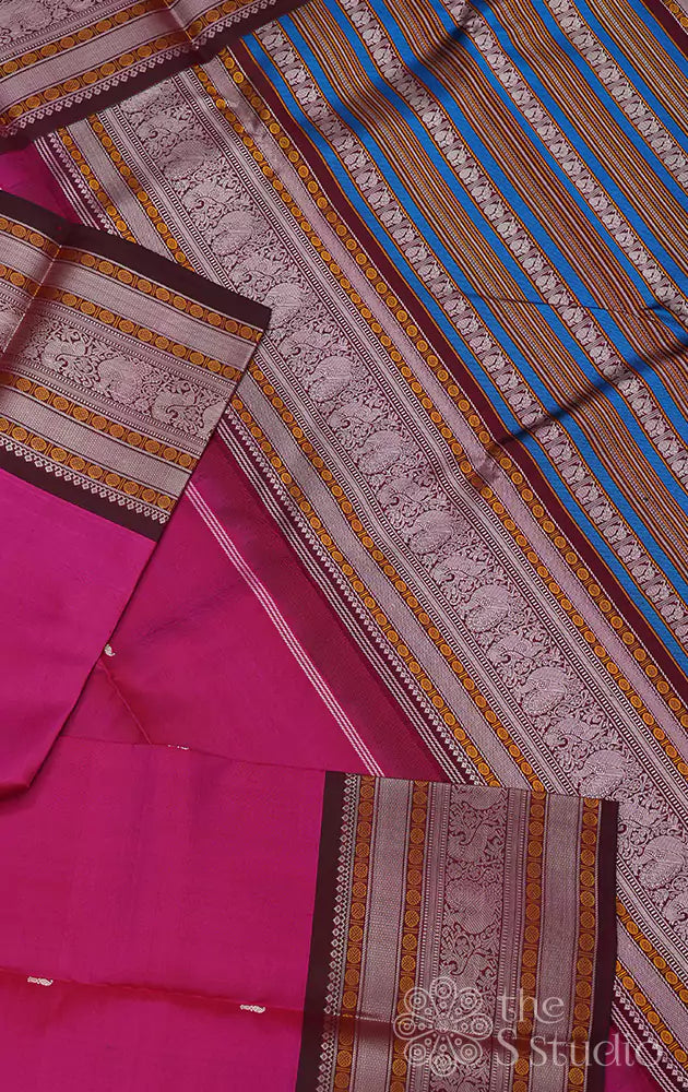 Light rose kanchipuram silk saree with threadwoven border