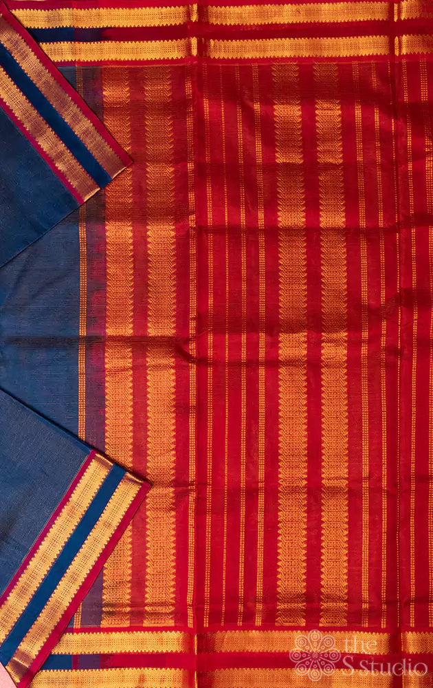 Dark Blue vairaoosi silk cotton saree with zari border