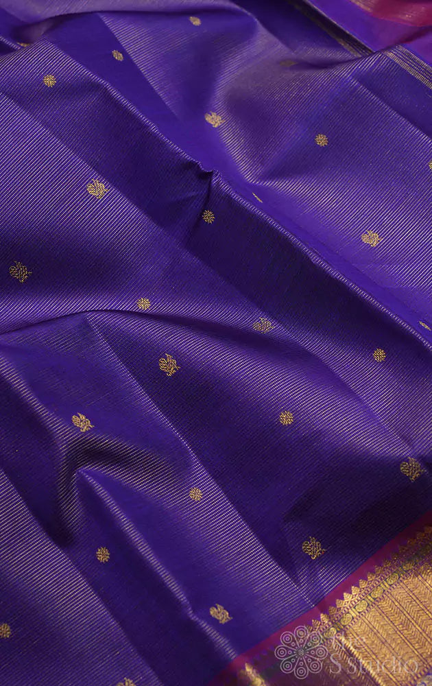 Bluish violet vairaoosi kanchipuram silk saree with magenta border