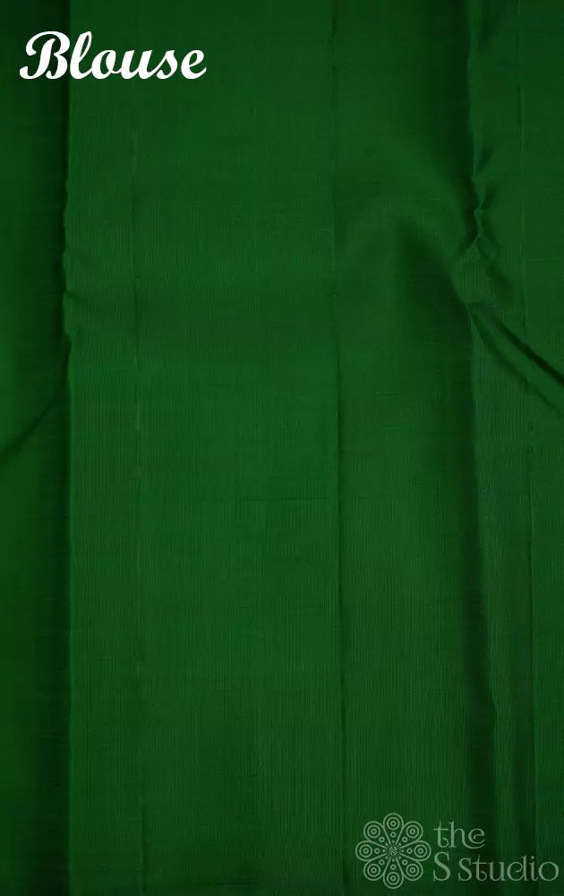 Rani pink kanchi silk saree with square buttas and  green pallu