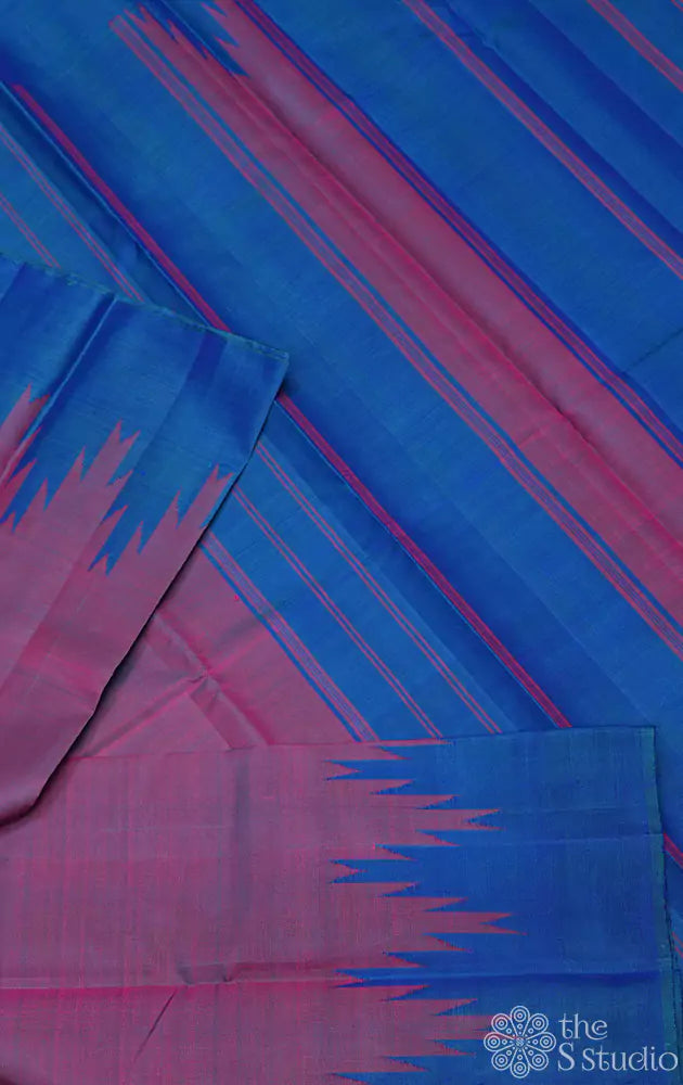 Violetish blue temple border kanchi silk saree