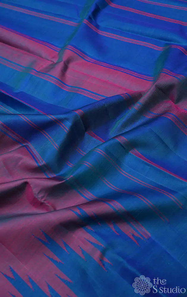 Violetish blue temple border kanchi silk saree