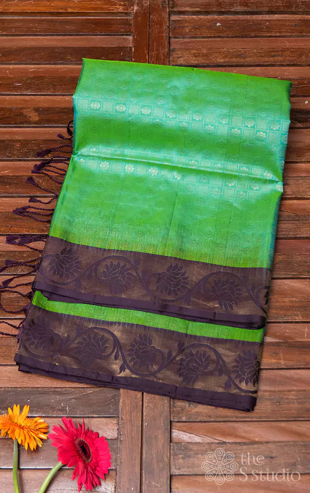 Sea green soft silk saree with banarasi border