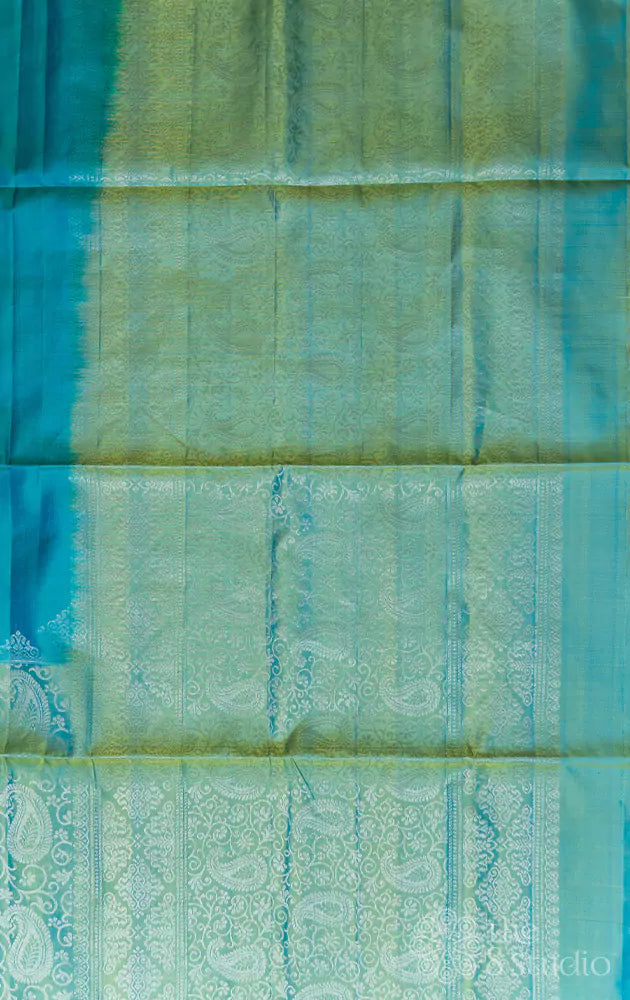 Greenish blue soft silk saree with long border
